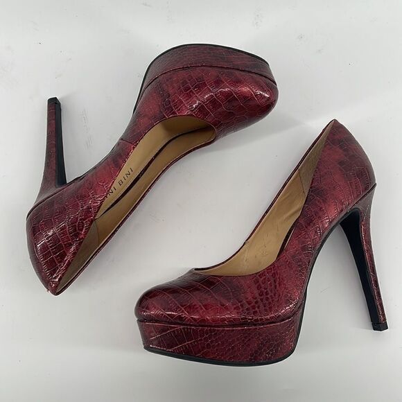 Gianni Bini wine red faux python print metallic platform heel heels shoes NWOT - Picture 10 of 14